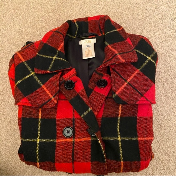 Joe Fresh Girls Kids Red Plaid Pea Coat - Picture 6 of 6